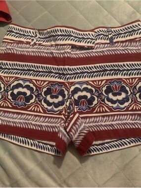LOFT Red Floral-Stripe High Waist Shorts